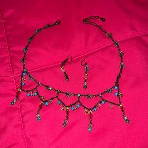 Floral multi color necklace and earring set